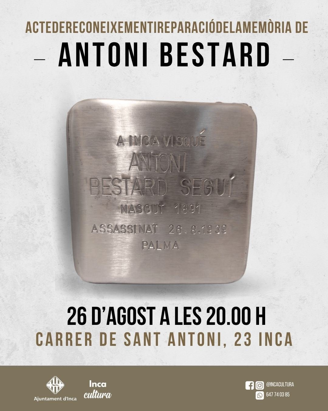 Acte de reconeixement i reparaci&oacute; de la mem&ograve;ria d'Antoni Bestard (26-08-26)