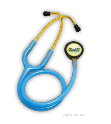 FONENDOSCOPIO OIS 300 AZUL BRILLENTE GMD30-DCJ-13S GMD  x 1 Fonendoscopio diseñado para ofrecer una auscultación clara y precisa. Cuenta con una pieza torácica de acero inoxidable de doble campana, equipada con membranas y anillos antifrío para mayor comodidad