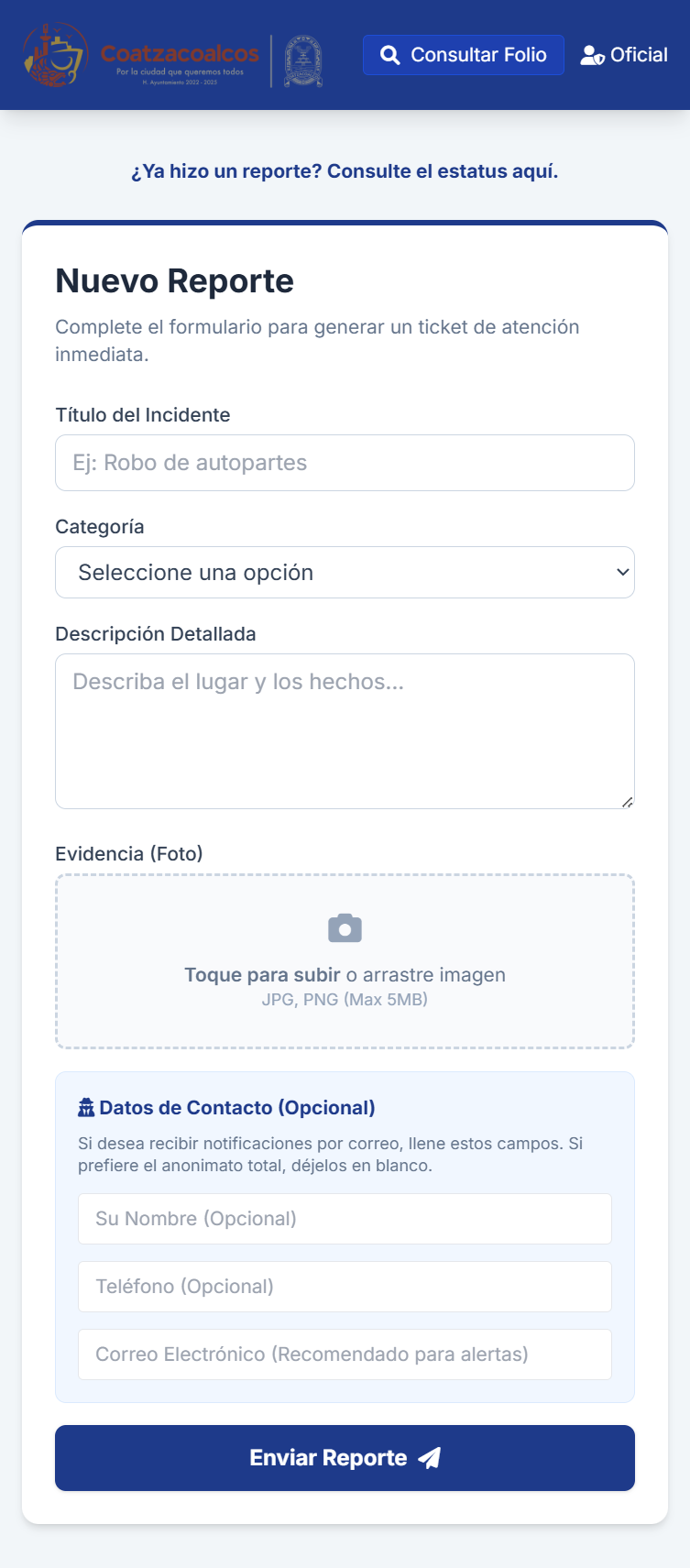 Sistema de tokenización de reportes ciudadanos