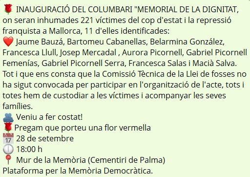 Inauguraci&oacute; Columbari de la Dignitat (avui!)