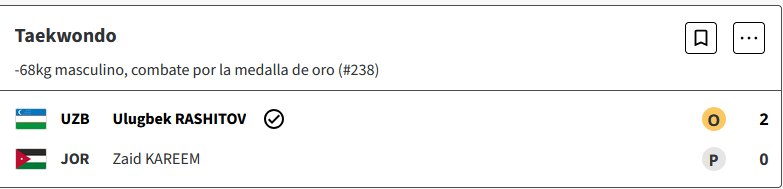 Ulugbek Rashitov de Uzbekistán, se lleva la medalla de oro en la categoría -68 kg masculino de Taekwondo, en los Juegos Olimpicos Paris 2024 QGj2Cud