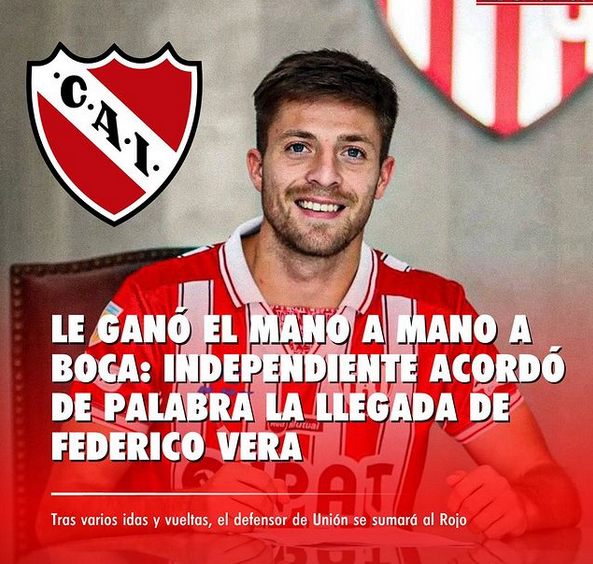 Federico Vera llegó a un acuerdo verbal con la dirigencia del Rojo y se convertirá en nuevo refuerzo del club de Avellaneda. FZl0qAd